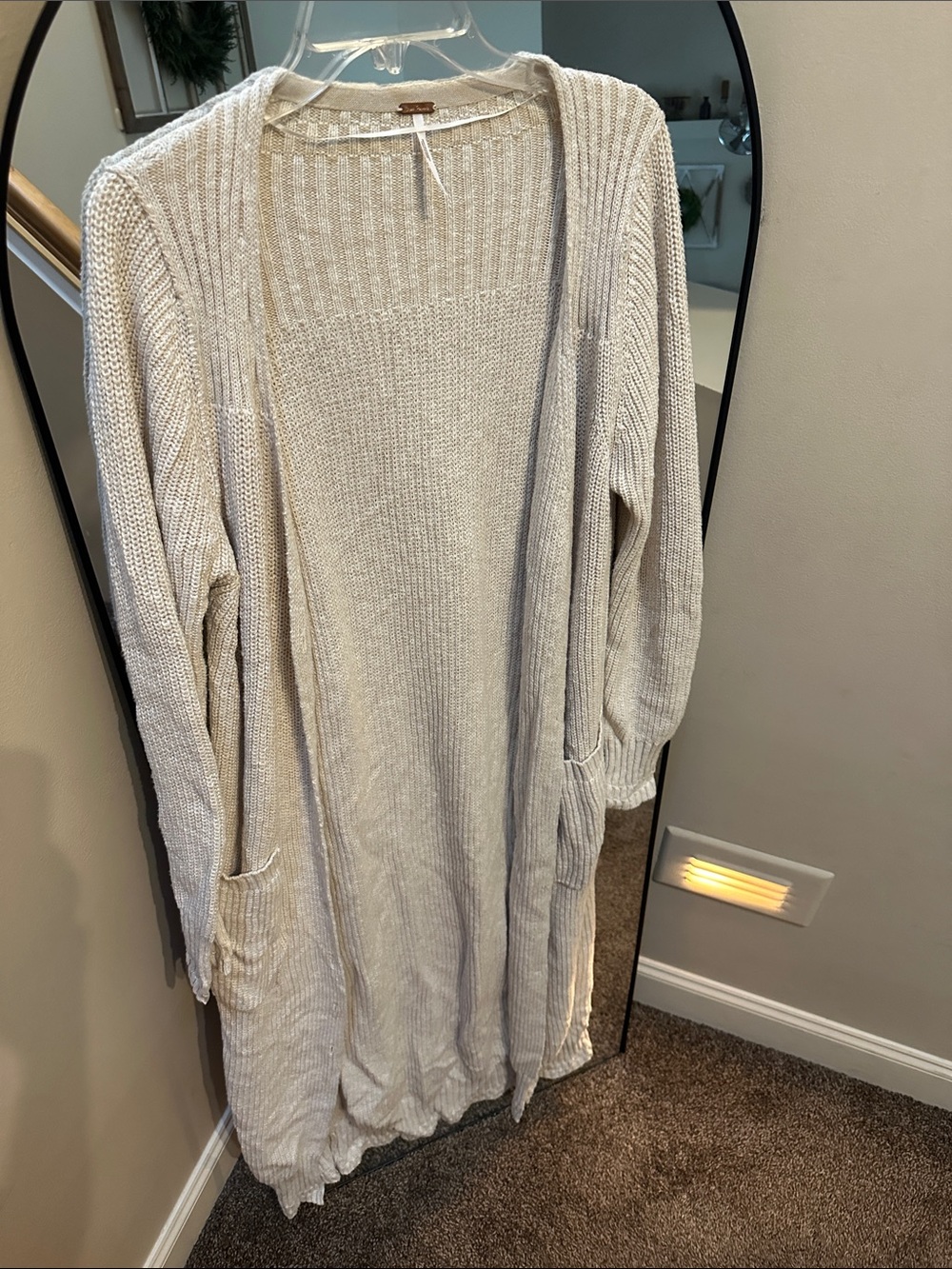 Free People Cream Longline Maxi Open-Front Ribbed Cardigan 53” inches long